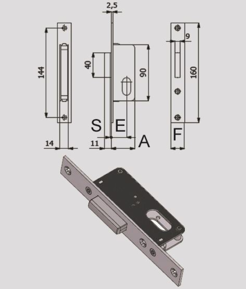SERRATURA OMEC VERTICALE DA INFILARE ART.355