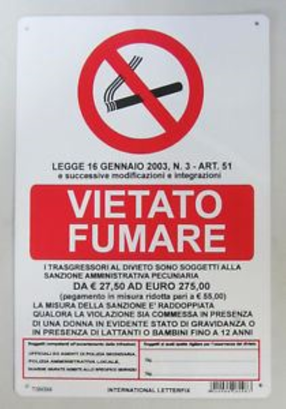 SEGNALE TARGA ECO VIETATO FUMARE