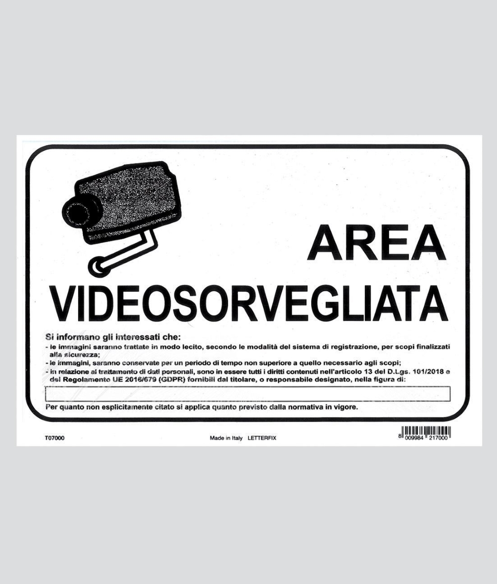 TARGA ECOFIX ADESIVA AREA/VIDEOSORVEGLIATA