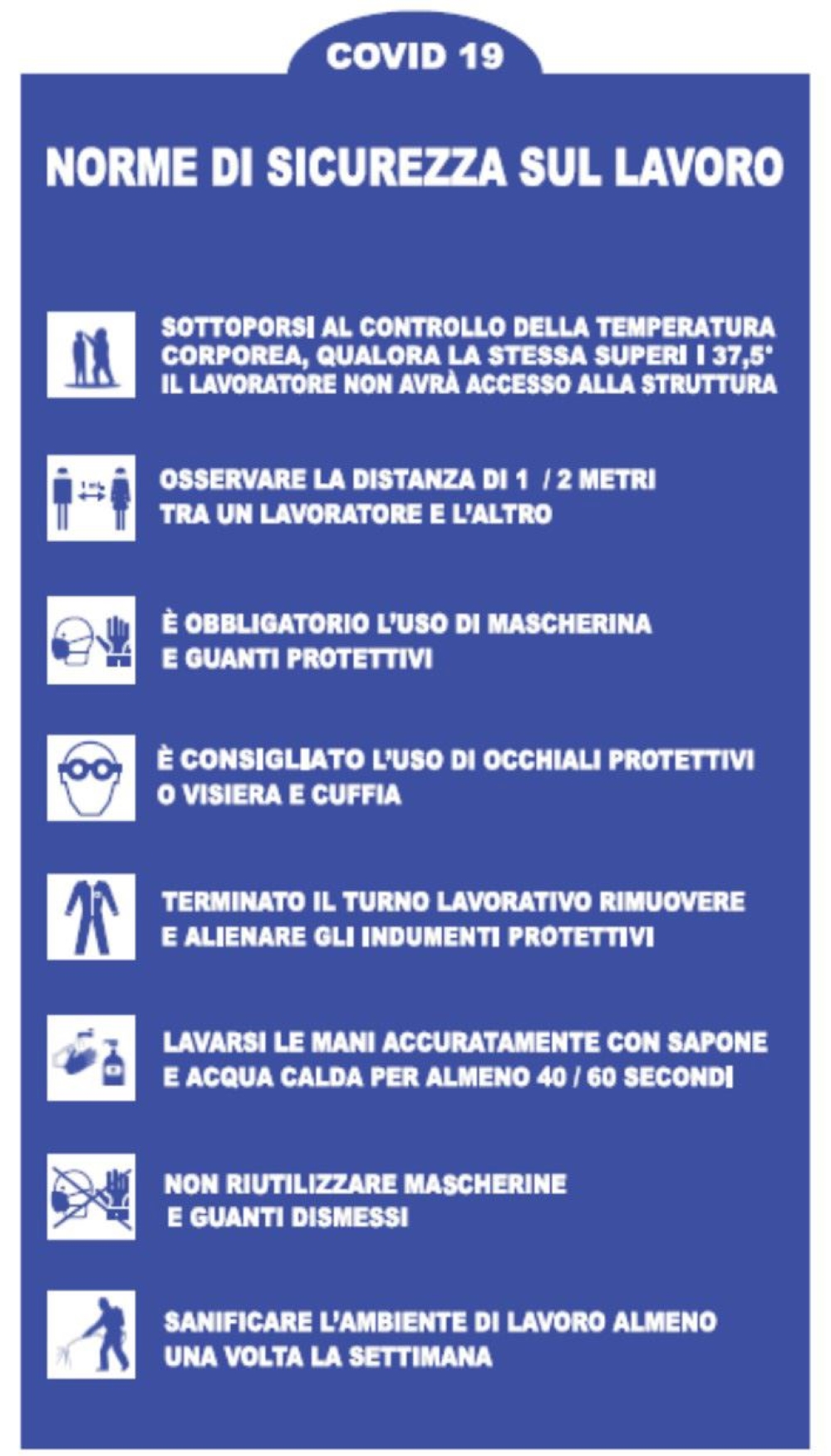 TARGA CV19 NORME DI SICUREZZA SUL LAVORO