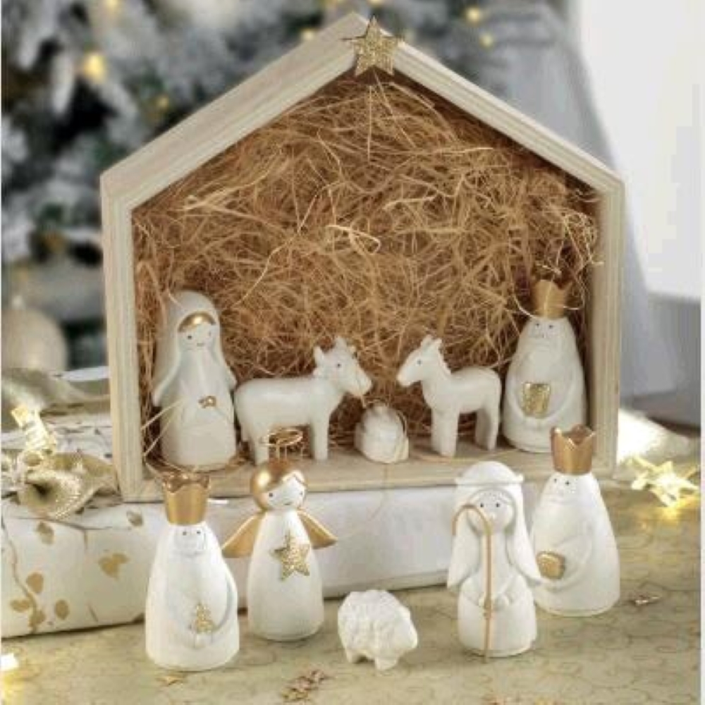 PRESEPE RESINA BIANCO CON CAPANNA C1640Q